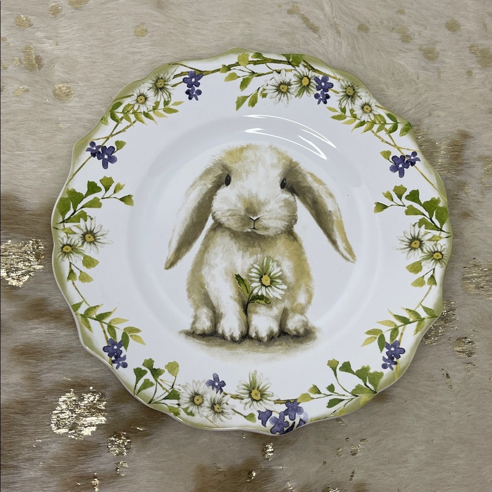 NEW Floral Meadow Bunny Decorative Easter Porcelain Pier 1 Plate Rabbit NWT